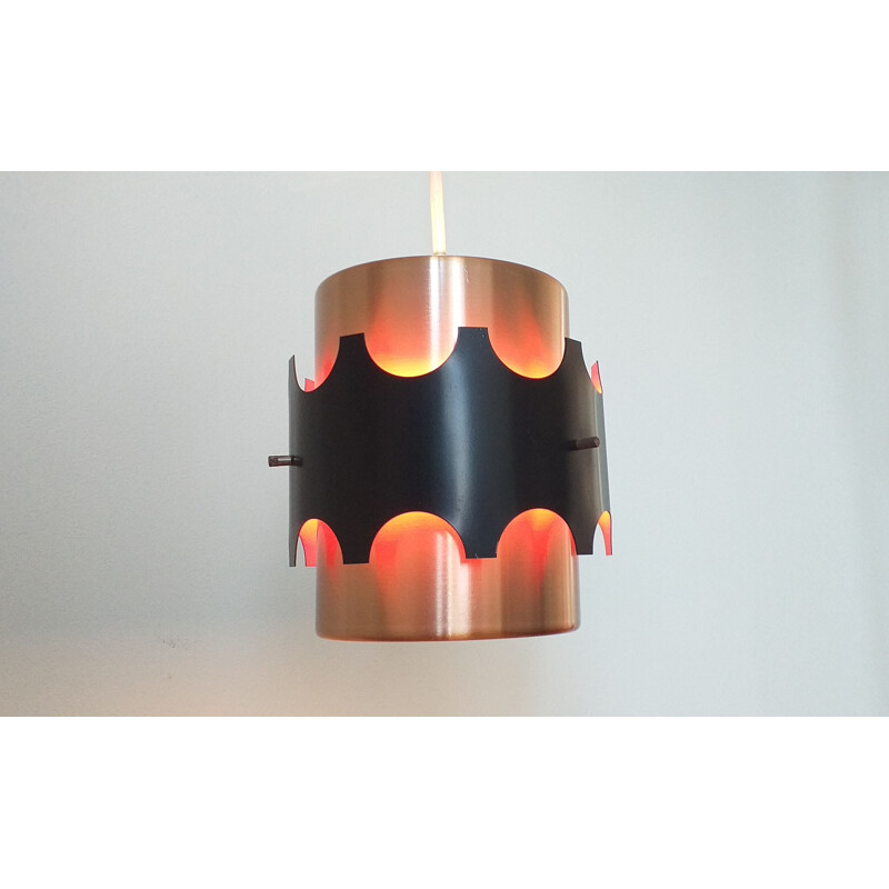 Vintage pendant light in copper and black by Jo Hammerborg, Denmark, 1970s