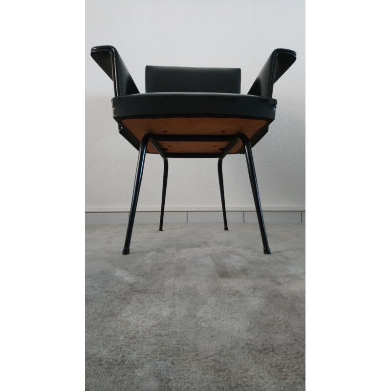 Pair of vintage armchairs in black leatherette, France, 1960