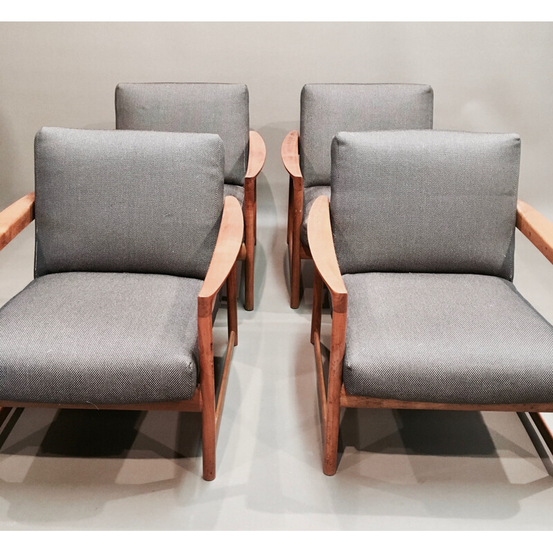 Set of 4 grey Scandinavian teak armchairs