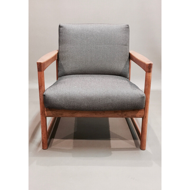 Set of 4 grey Scandinavian teak armchairs