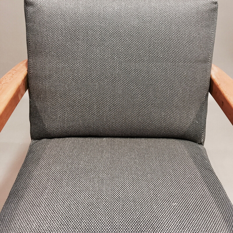 Set of 4 grey Scandinavian teak armchairs