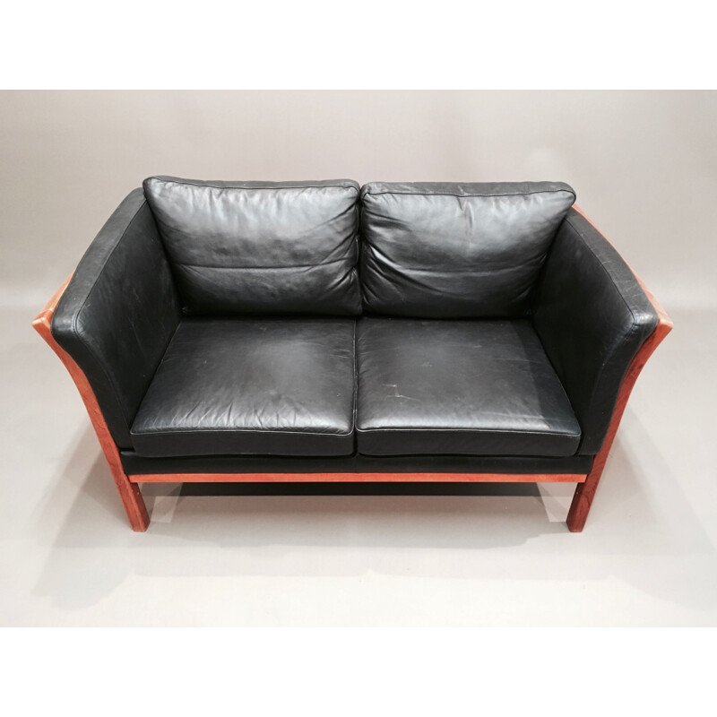 Vintage Scandinavian sofa in black leather