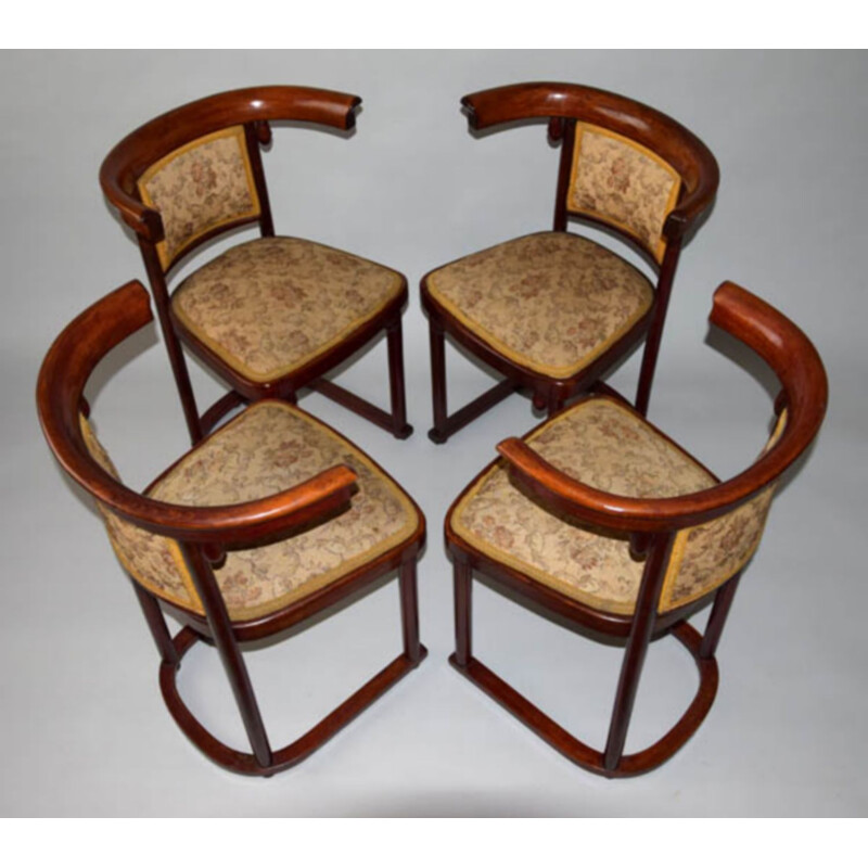 Suite de 4 cadeiras de secessão vintage por Josef Hoffmann para Thonet