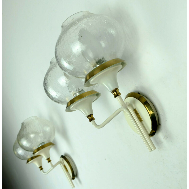 Pair of vintage wall lamps in brass and glass 1960s