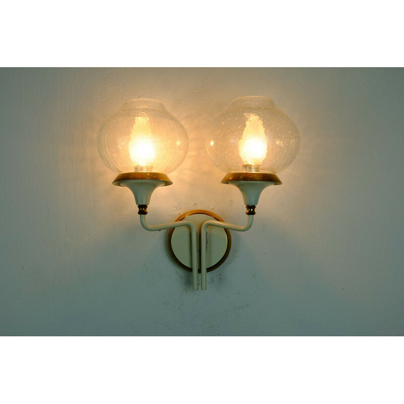 Pair of vintage wall lamps in brass and glass 1960s