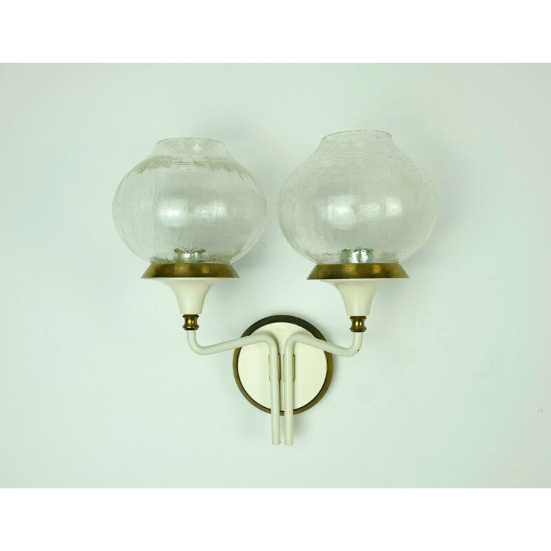 Pair of vintage wall lamps in brass and glass 1960s