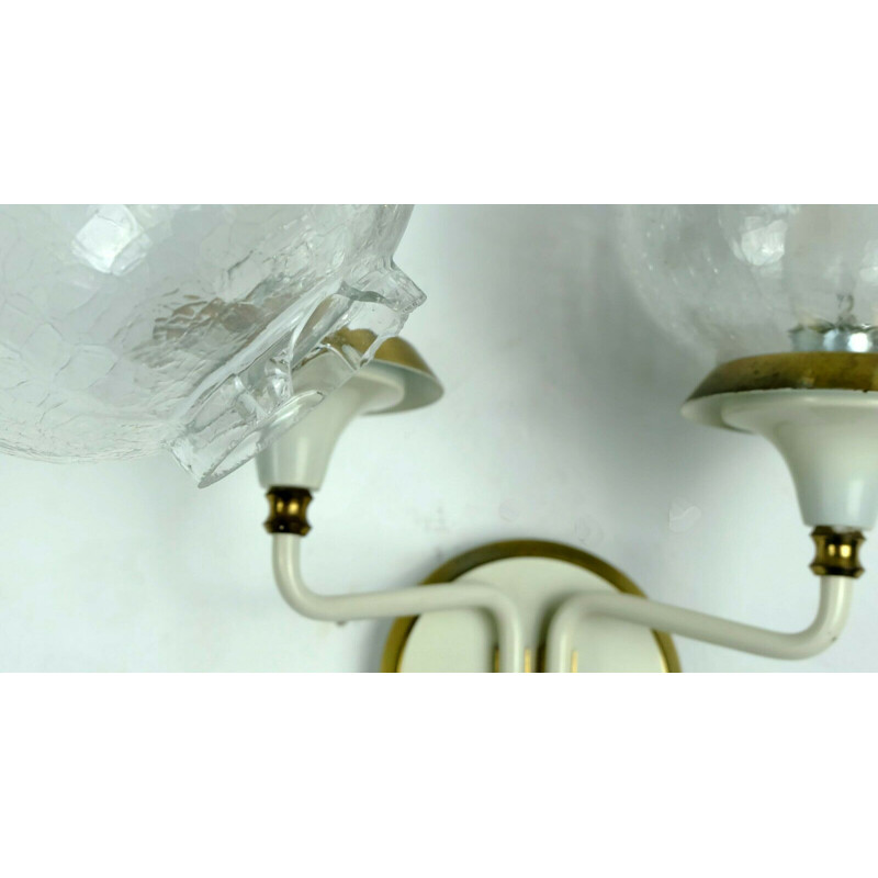 Pair of vintage wall lamps in brass and glass 1960s