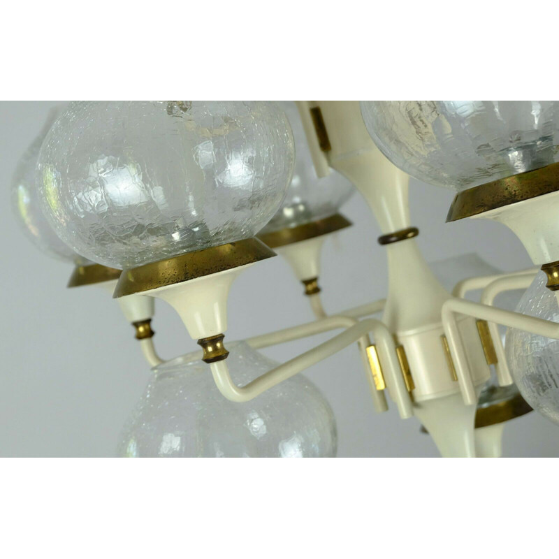 German vintage chandelier in glass and brass