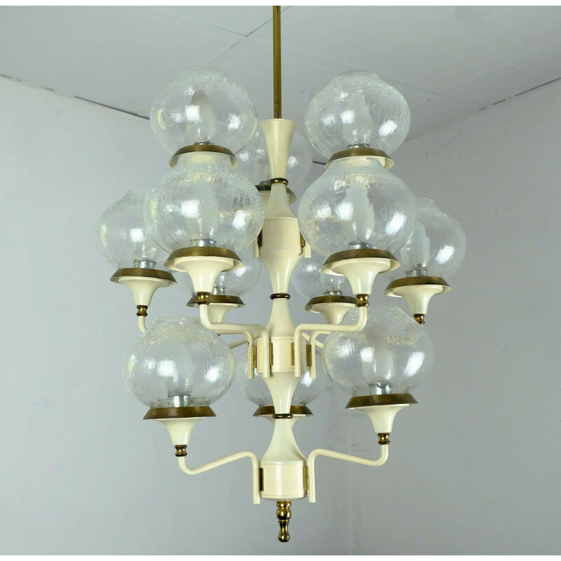 German vintage chandelier in glass and brass