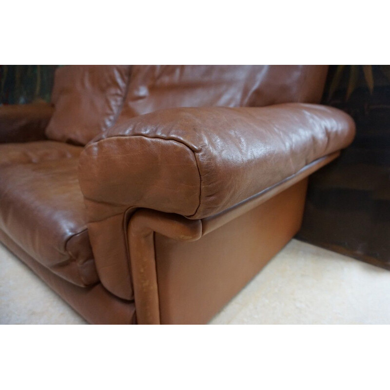 Vintage 2-seater sofa in brown leather by De Sede