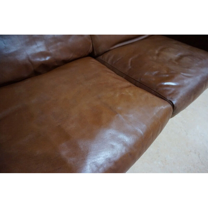 Vintage 2-seater sofa in brown leather by De Sede