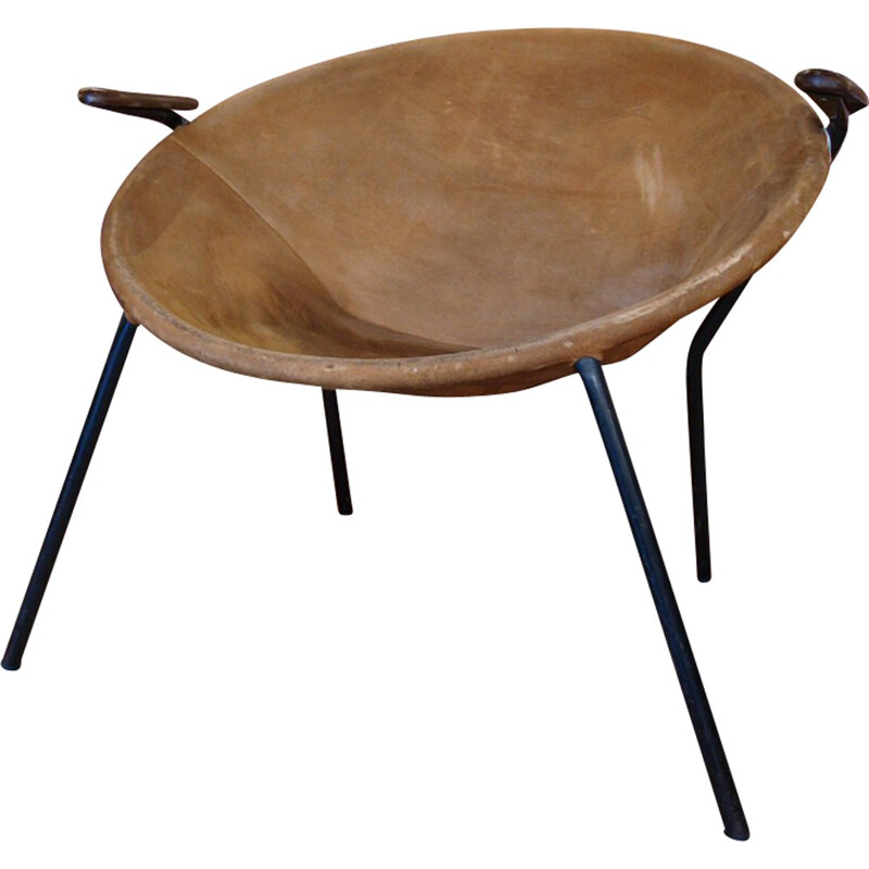 Vintage balloon easy chair in suede, Hans OLSEN - 1960s