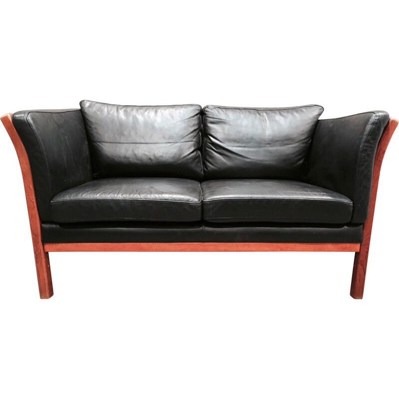 Vintage Scandinavian sofa in black leather