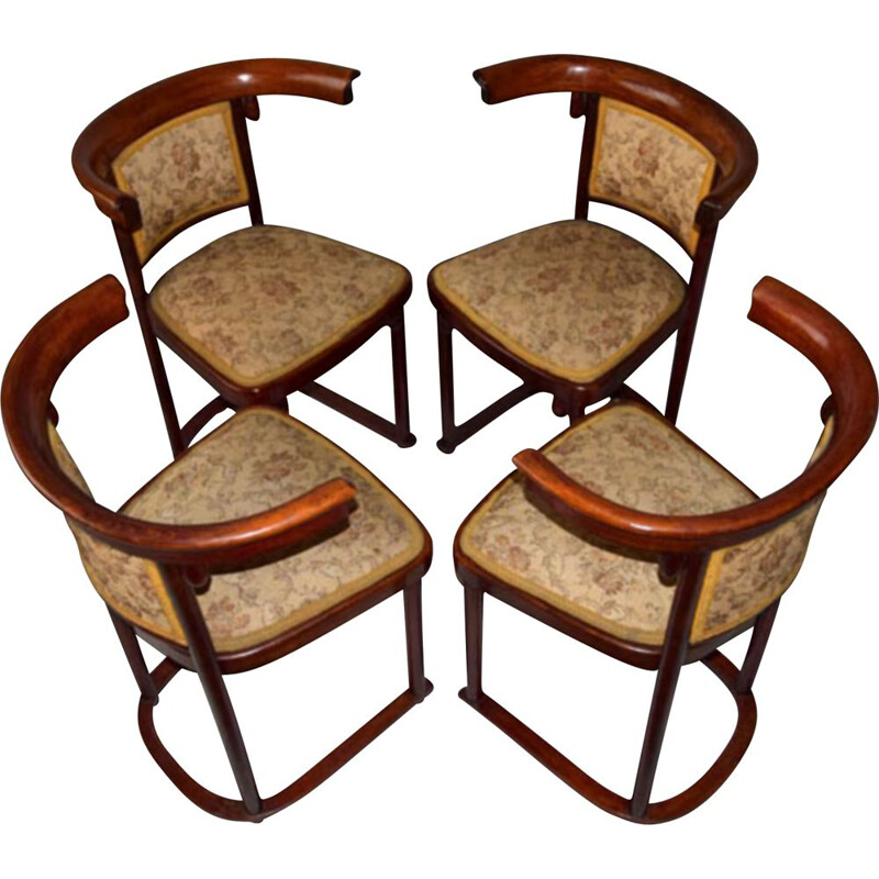 Conjunto de 4 sillas vintage de la Secesión de Josef Hoffmann para Thonet