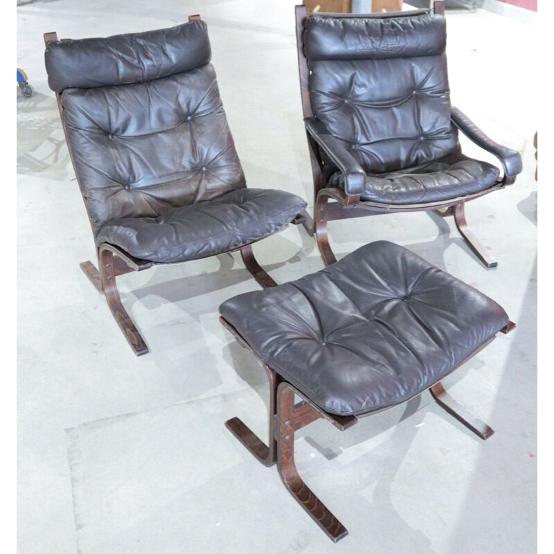 Pair of vintage Siesta armchairs and footrest by Ingmar Relling for Westnofa, 1960s