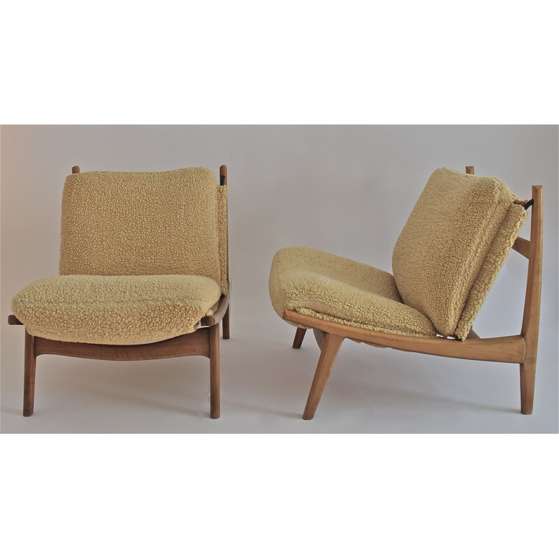 Pair of vintage 790 low chairs by Joseph-André Motte for Steiner, 1960