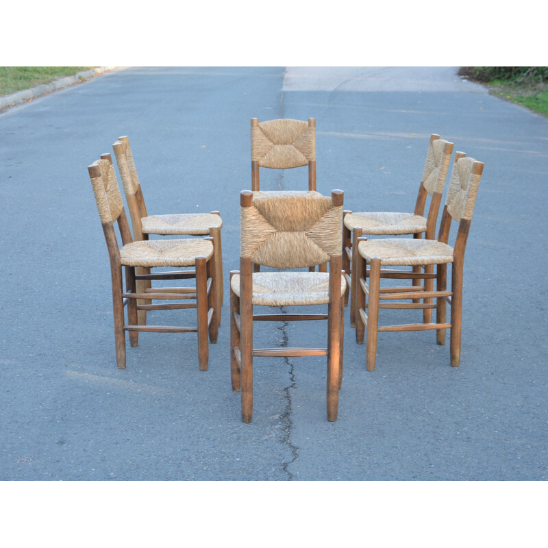 Suite de 6 chaises vintage modèle n 19 par Charlotte Perriand, 1950 1960
