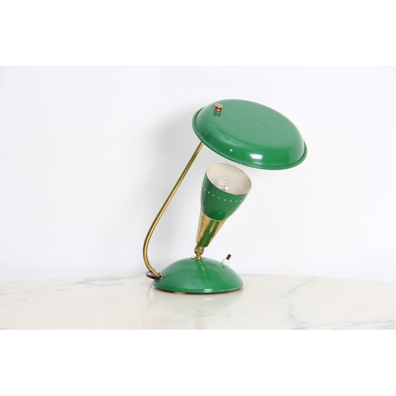 Vintage green desk lamp in brass and metal - 1950s