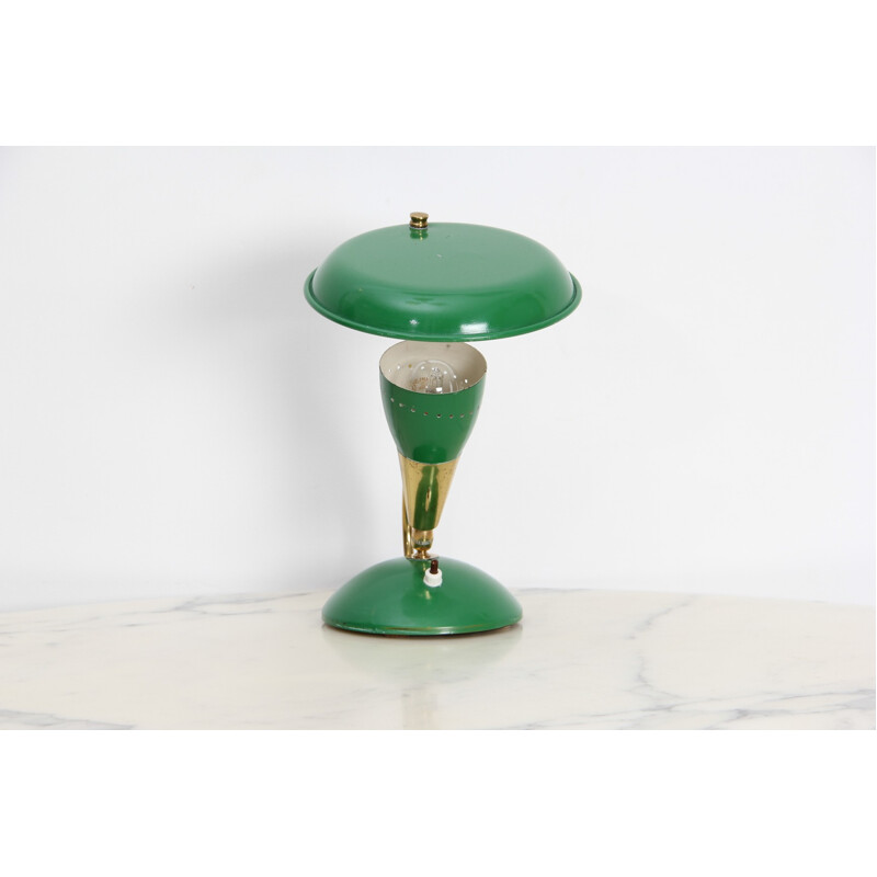 Lampe de table vintage verte en laiton et métal - 1950