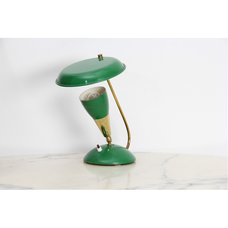 Vintage green desk lamp in brass and metal - 1950s