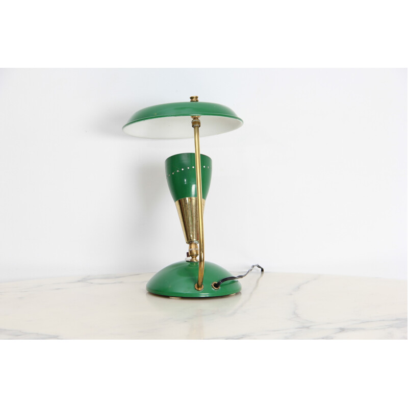 Vintage green desk lamp in brass and metal - 1950s