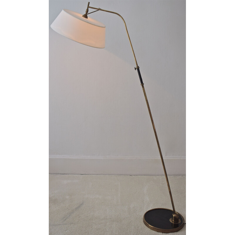 Vintage floor lamp by Lunel in brass and lacquered metal, France 1950s
