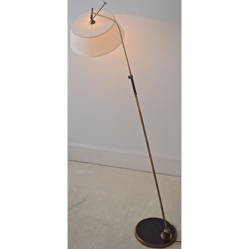 Vintage floor lamp by Lunel in brass and lacquered metal, France 1950s