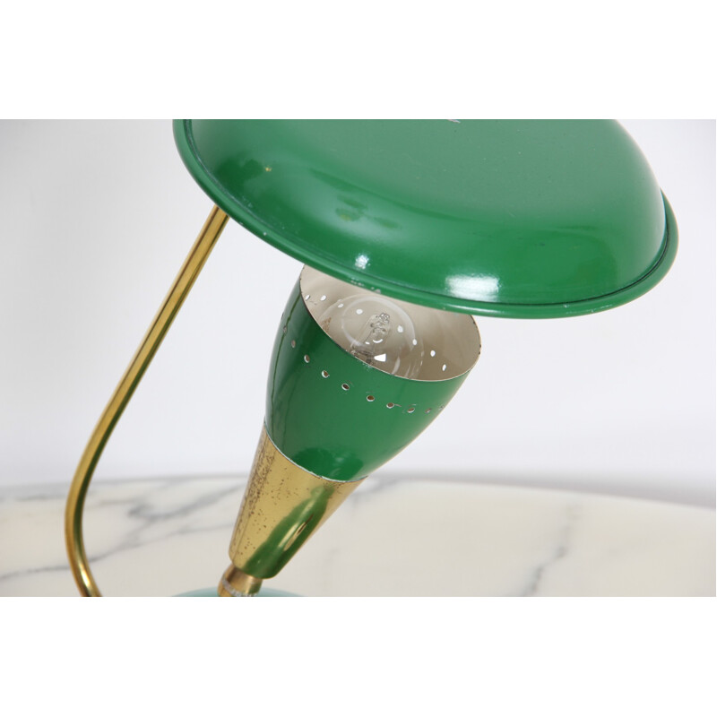 Lampe de table vintage verte en laiton et métal - 1950