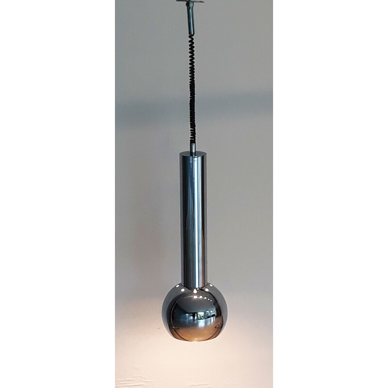 Vintage pendant lamp with extendable chrome ball, 1980