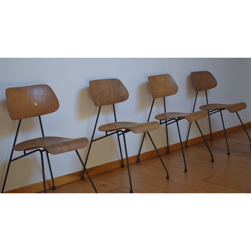 Vintage set of 4 chairs in wood and metal