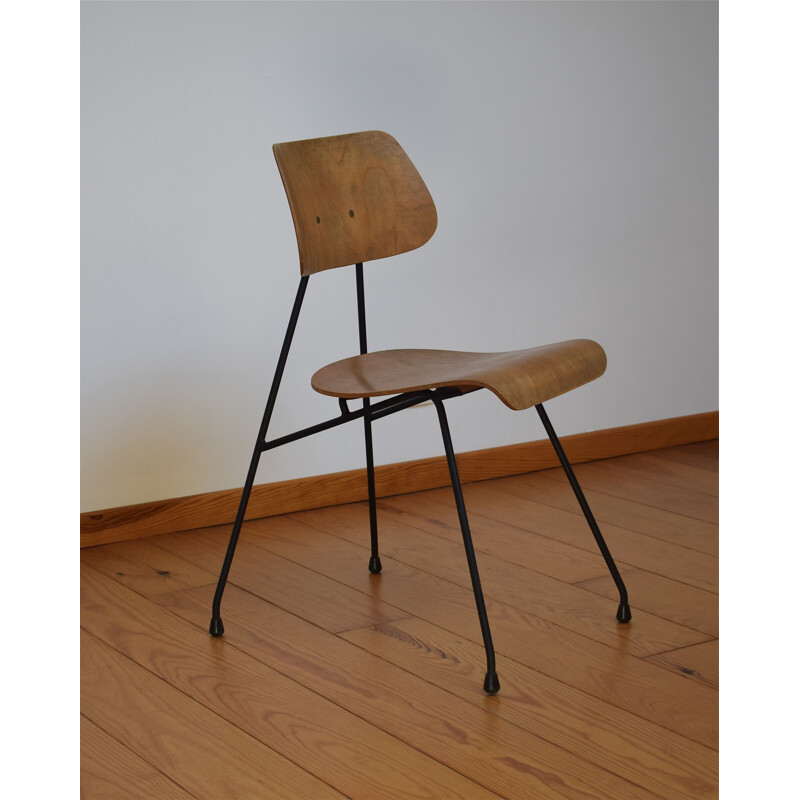 Vintage set of 4 chairs in wood and metal