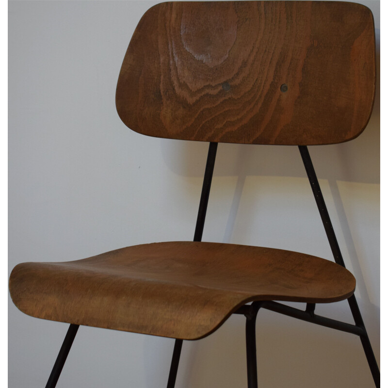 Vintage set of 4 chairs in wood and metal