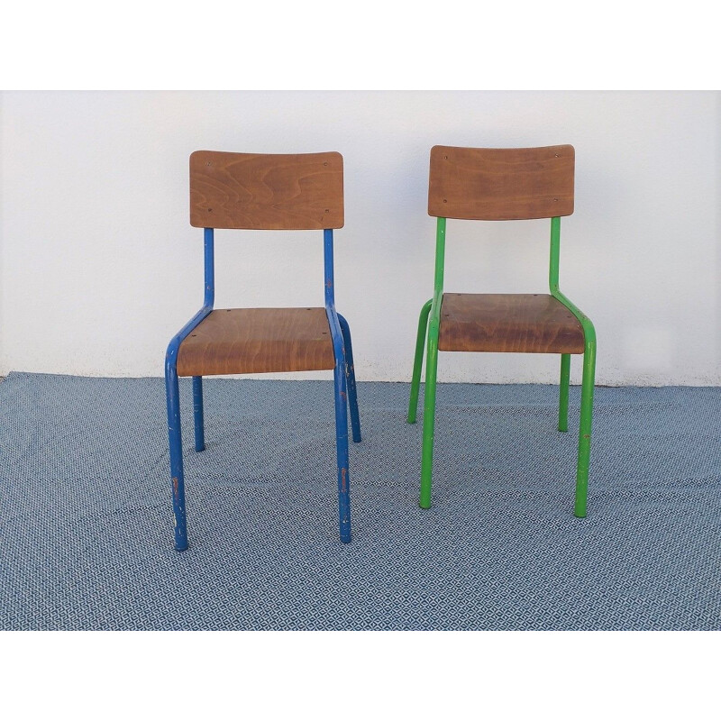 Vintage Pair of school chairs Model Mullca, 1950