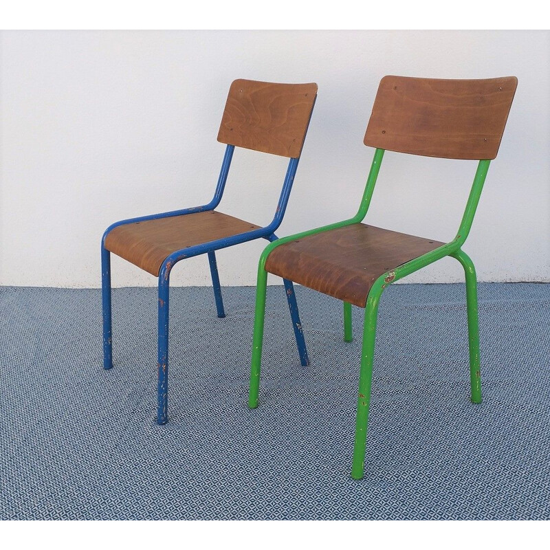 Vintage Pair of school chairs Model Mullca, 1950