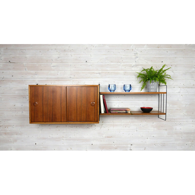 Vintage teak wall shelving unit from Musterring International, Germany, 1960s