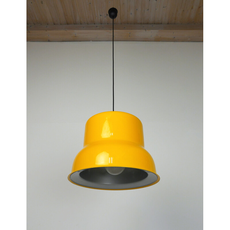 Vintage yellow aluminum hanging lamp, Denmark, 1960s