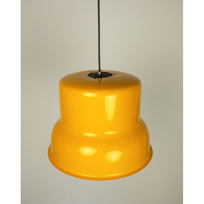 Vintage yellow aluminum hanging lamp, Denmark, 1960s