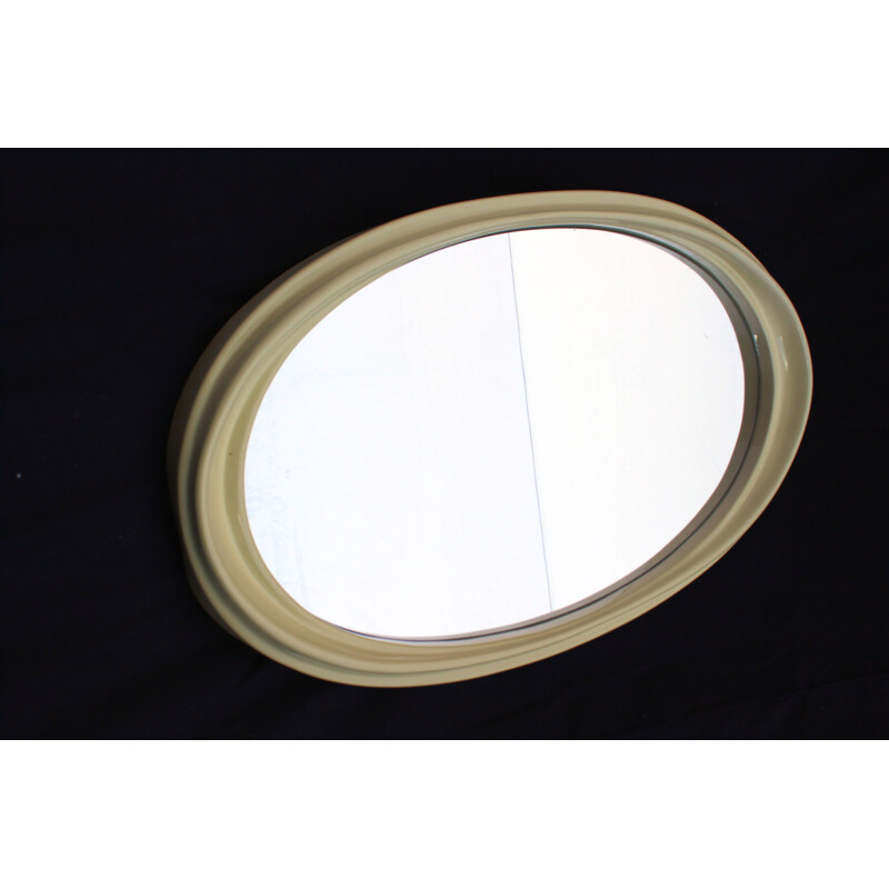 Vintage white oval mirror, 1970