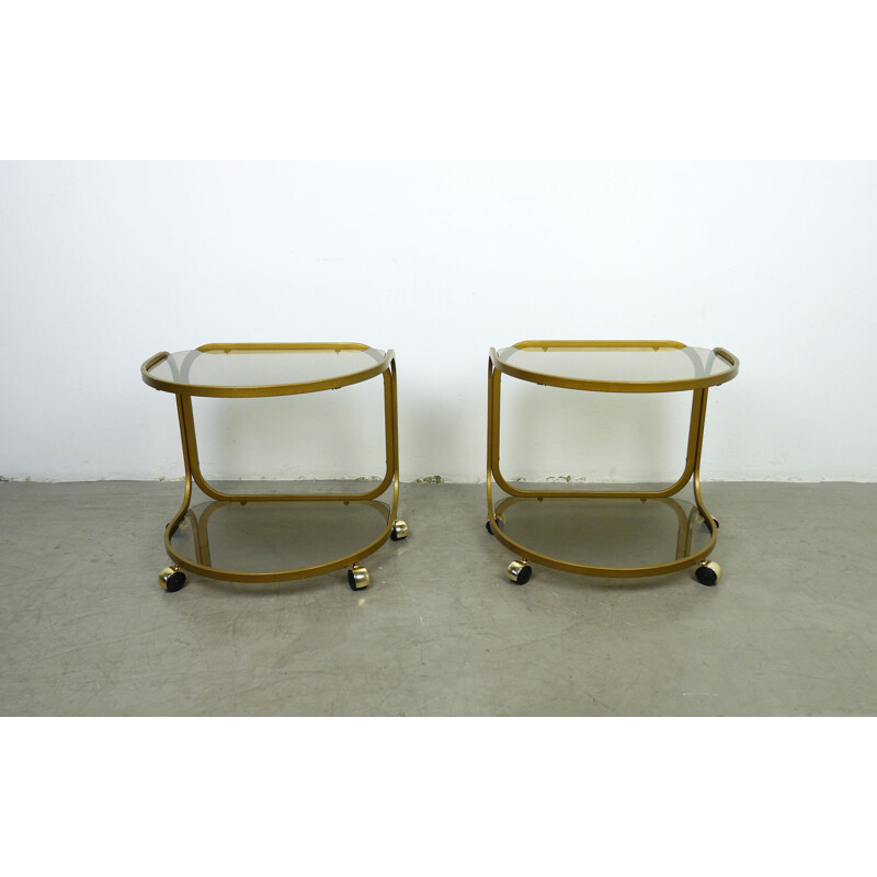 Set of 2 vintage metal side tables on wheels, Germany, 1970s