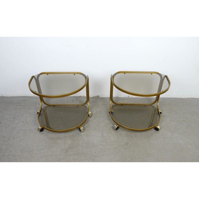 Set of 2 vintage metal side tables on wheels, Germany, 1970s