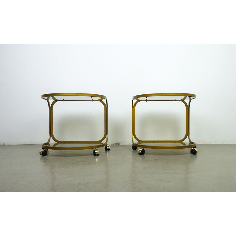 Set of 2 vintage metal side tables on wheels, Germany, 1970s