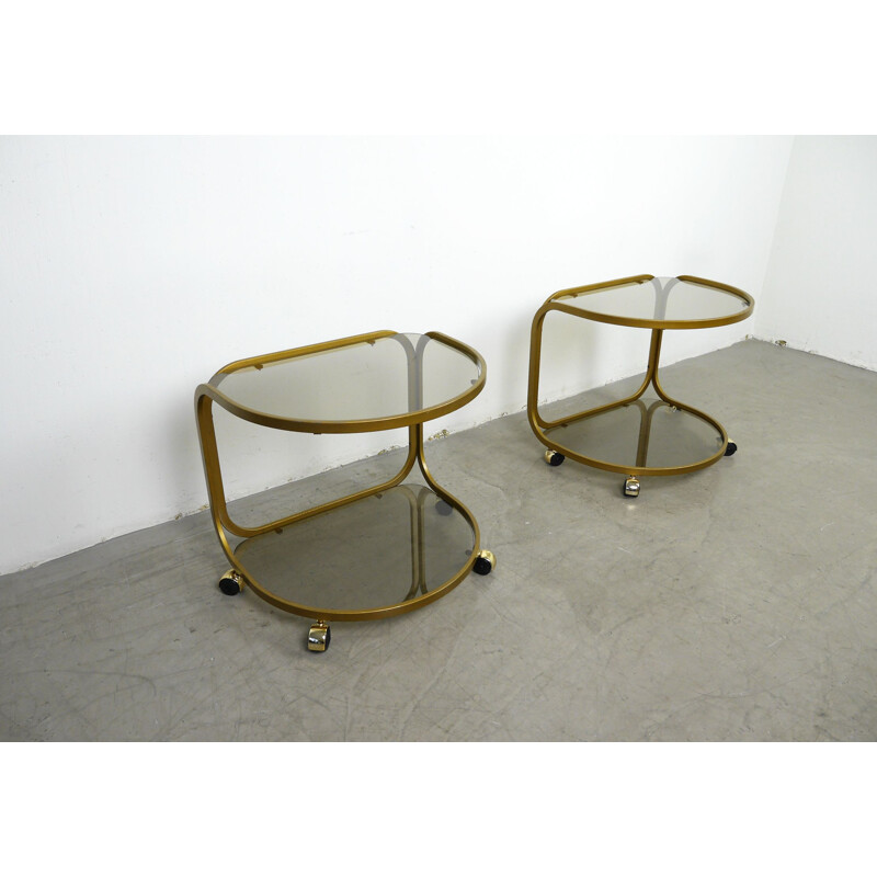 Set of 2 vintage metal side tables on wheels, Germany, 1970s