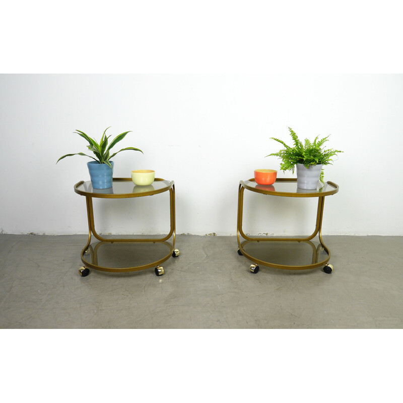 Set of 2 vintage metal side tables on wheels, Germany, 1970s