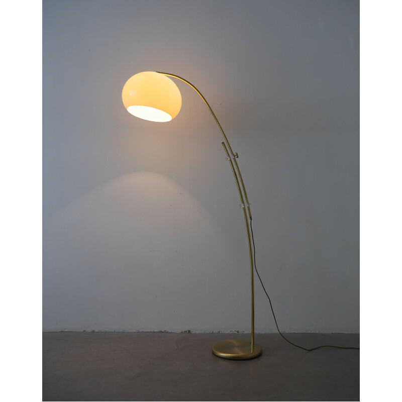 Vintage adjustable brass arc floor lamp, Germany, 1970s 