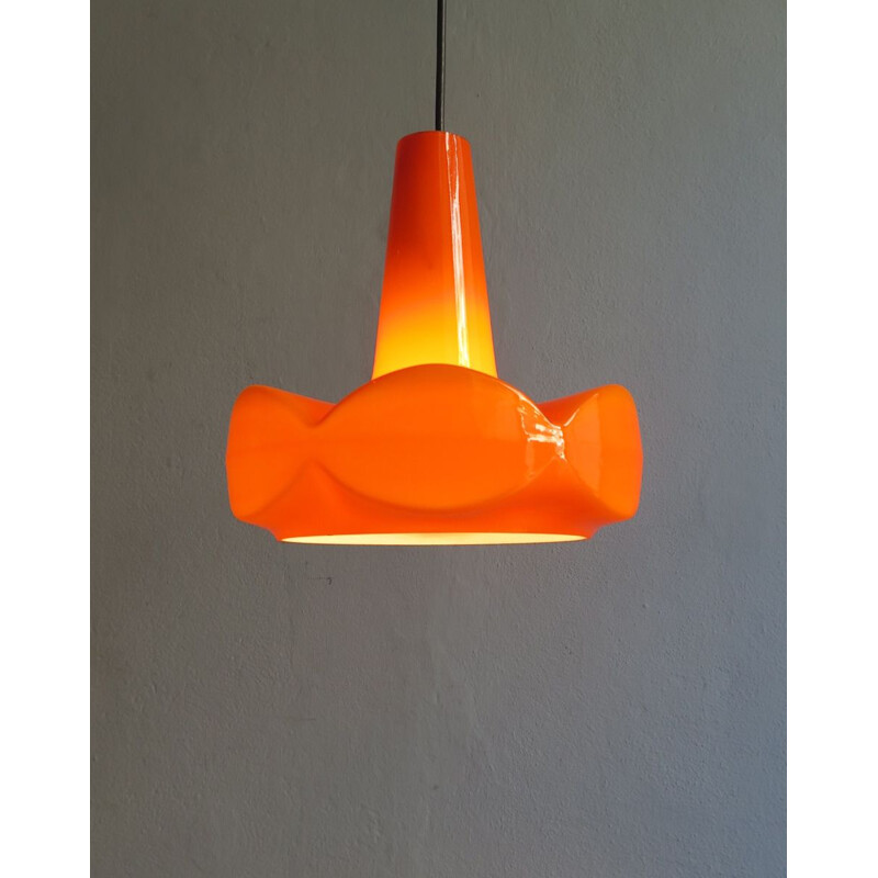 Suspension vintage orange en verre opalin, 1960