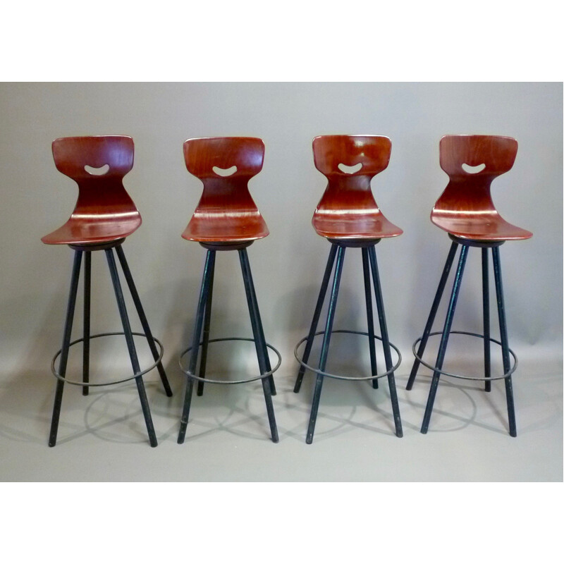 Set of 4 swivel high chairs, Adam STEGNER - 1950s