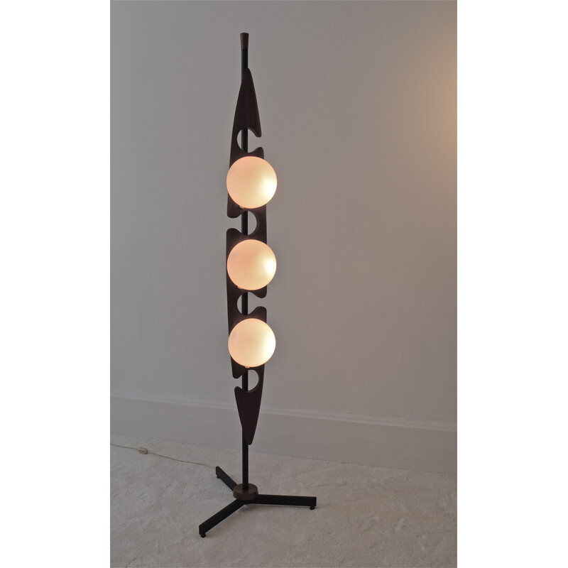 Vintage teak and lacquered metal floor light by Goffredo Reggiani, 1960