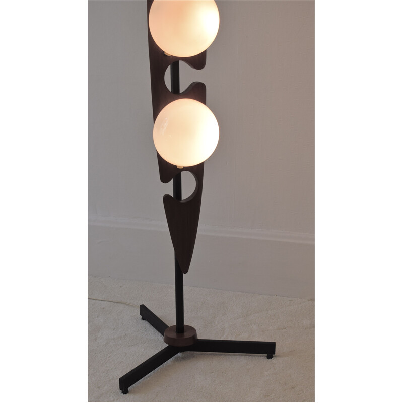 Vintage teak and lacquered metal floor light by Goffredo Reggiani, 1960