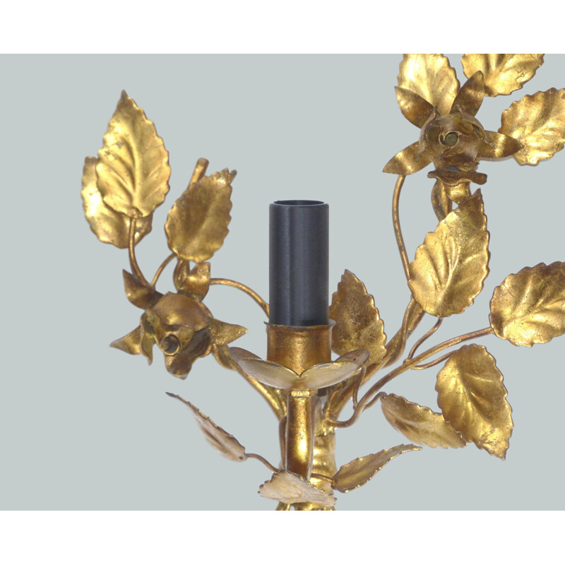 Set of 2 vintage wall lights in gold iron, Italy, 1960-70