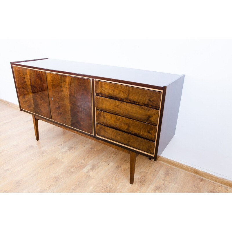 Vintage sideboard in walnut by S. Albracht for Bydgoskie Furniture Factories, 1972